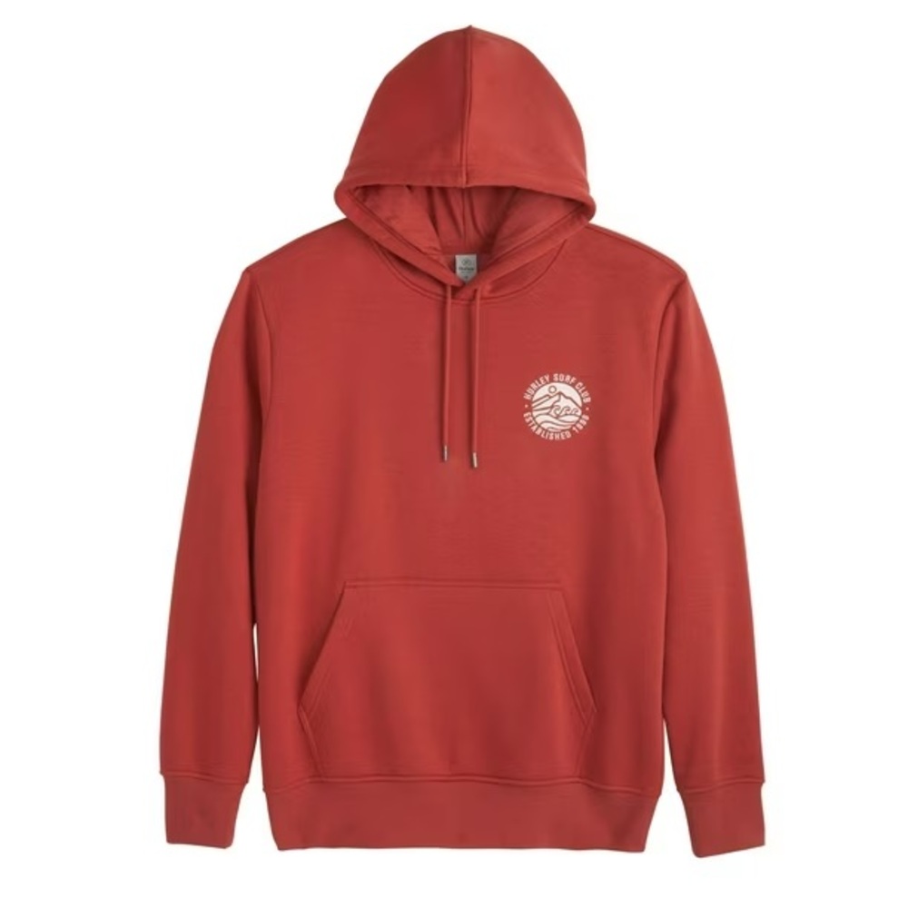 Hurley Surf Club 1999 Embroidered Front Back Graphic Fleece Hoodie Orange Medium